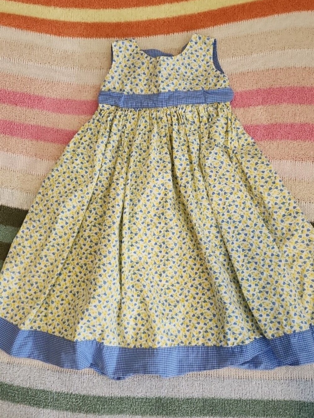 Strasburg Yellow Floral Dress with Blue Gingham Like Trim 3 3t Smocked Brand